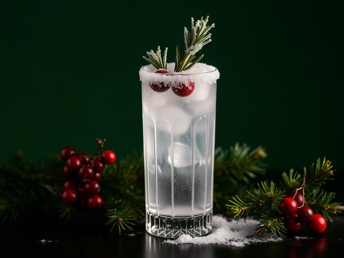 This week's Merry Hour cocktail poured at The Alpenglow Room in Denver, served over clear ice with a pine tip